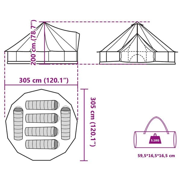 vidaXL Σκηνή Οικογενειακή Tipi 6 Ατόμων Αδιάβροχη Πράσινη