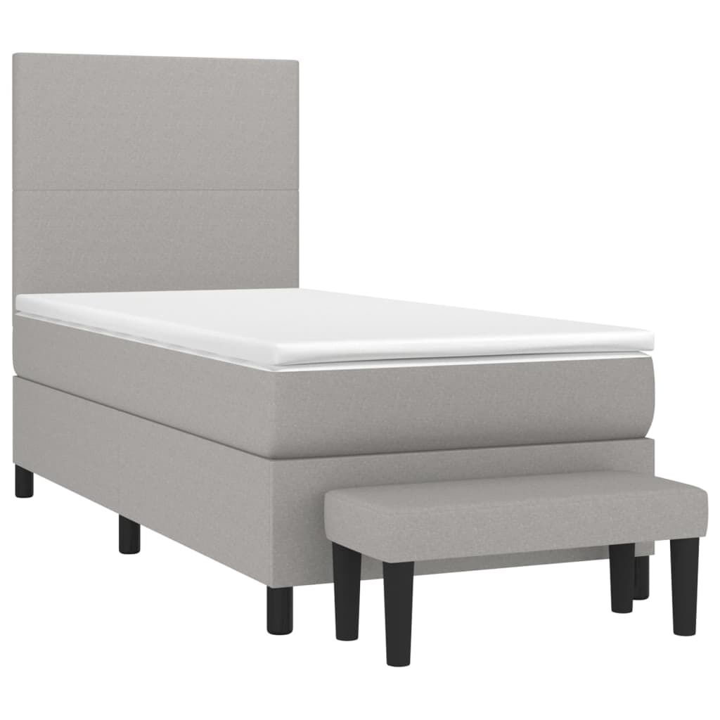 vidaXL Κρεβάτι Boxspring με Στρώμα Ανοιχτό Γκρι 90x200 εκ. Υφασμάτινο