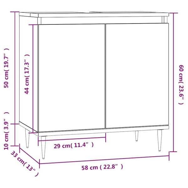 vidaXL Ντουλάπι Μπάνιου Γκρι Sonoma 58 x 33 x 60 εκ. από Επεξεργ. Ξύλο