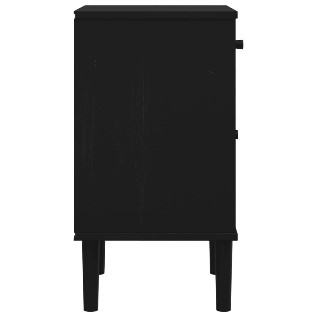 vidaXL Κομοδίνο SENJA Μαύρο Όψη Ρατάν 40x35x65εκ από Μασίφ Ξύλο Πεύκου