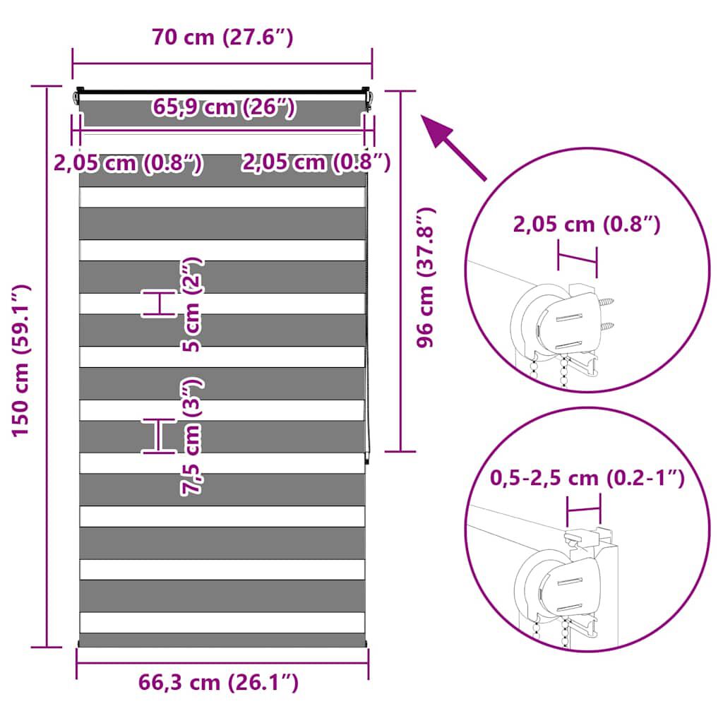 vidaXL Ζέβρα τυφλή Μαύρο Πλάτος υφάσματος 65,9 εκ. Πολυεστέρας
