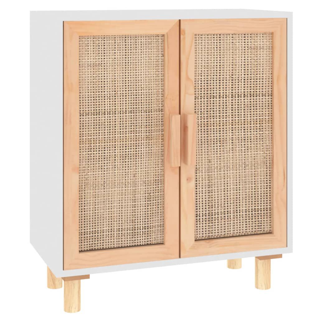 vidaXL Ντουλάπι Λευκό 60 x 30 x 70 εκ. από Μασίφ Πεύκο & Φυσικό Ρατάν