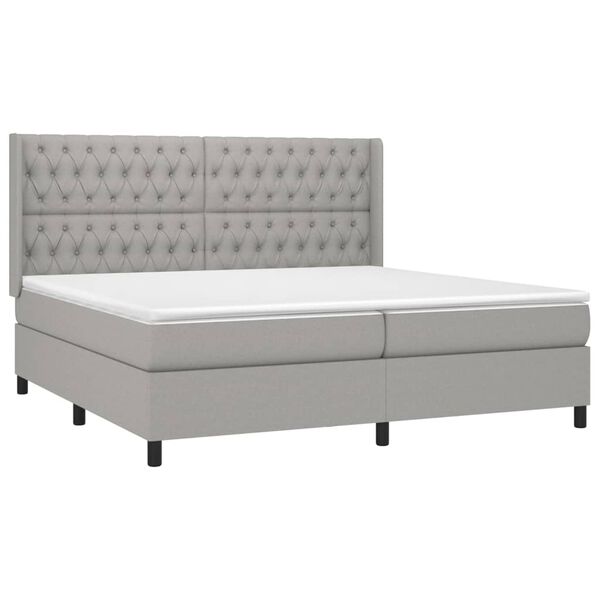 vidaXL Κρεβάτι Boxspring με Στρώμα & LED Αν.Γκρι 200x200εκ. Υφασμάτινο