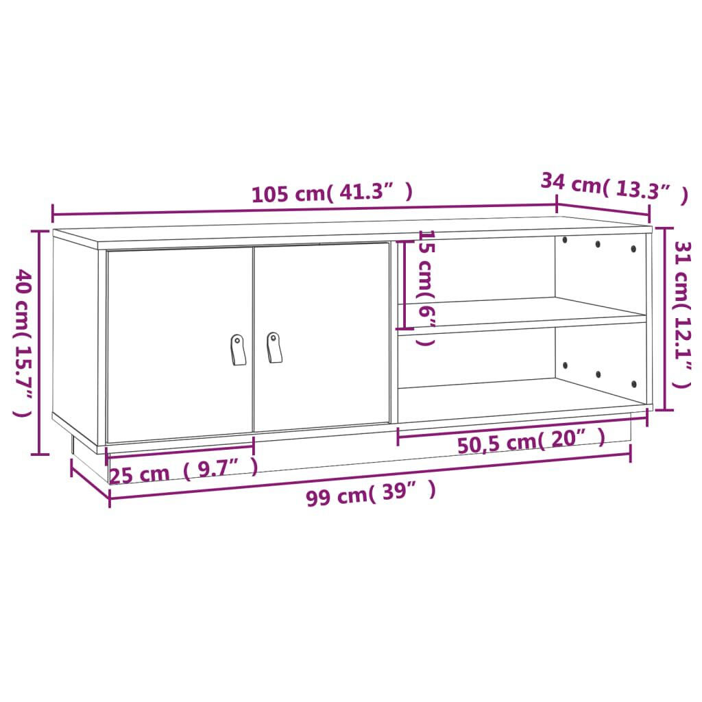 vidaXL Έπιπλο Τηλεόρασης Καφέ Μελί 105x34x40 εκ. από Μασίφ Ξύλο Πεύκου