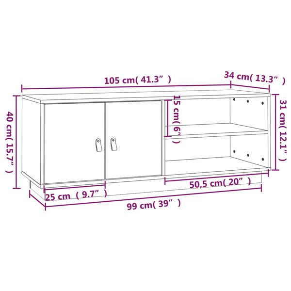 vidaXL Έπιπλο Τηλεόρασης Καφέ Μελί 105x34x40 εκ. από Μασίφ Ξύλο Πεύκου