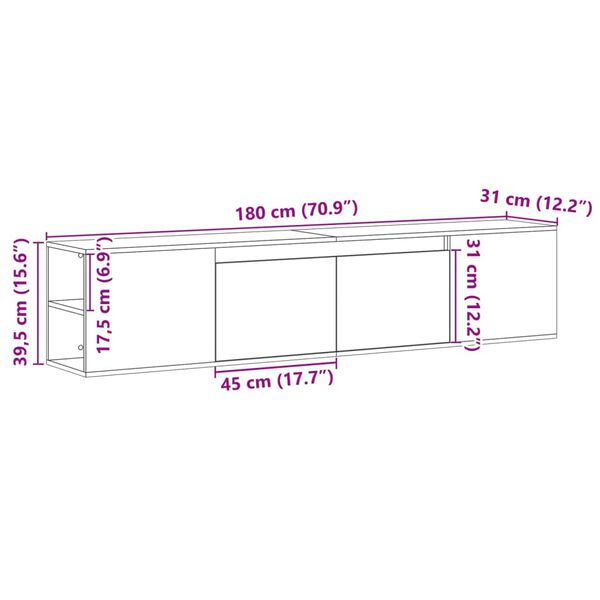 vidaXL Έπιπλο Τοίχου Τηλεόρασης με LED Γκρι Sonoma 180x31x39,5 εκ.