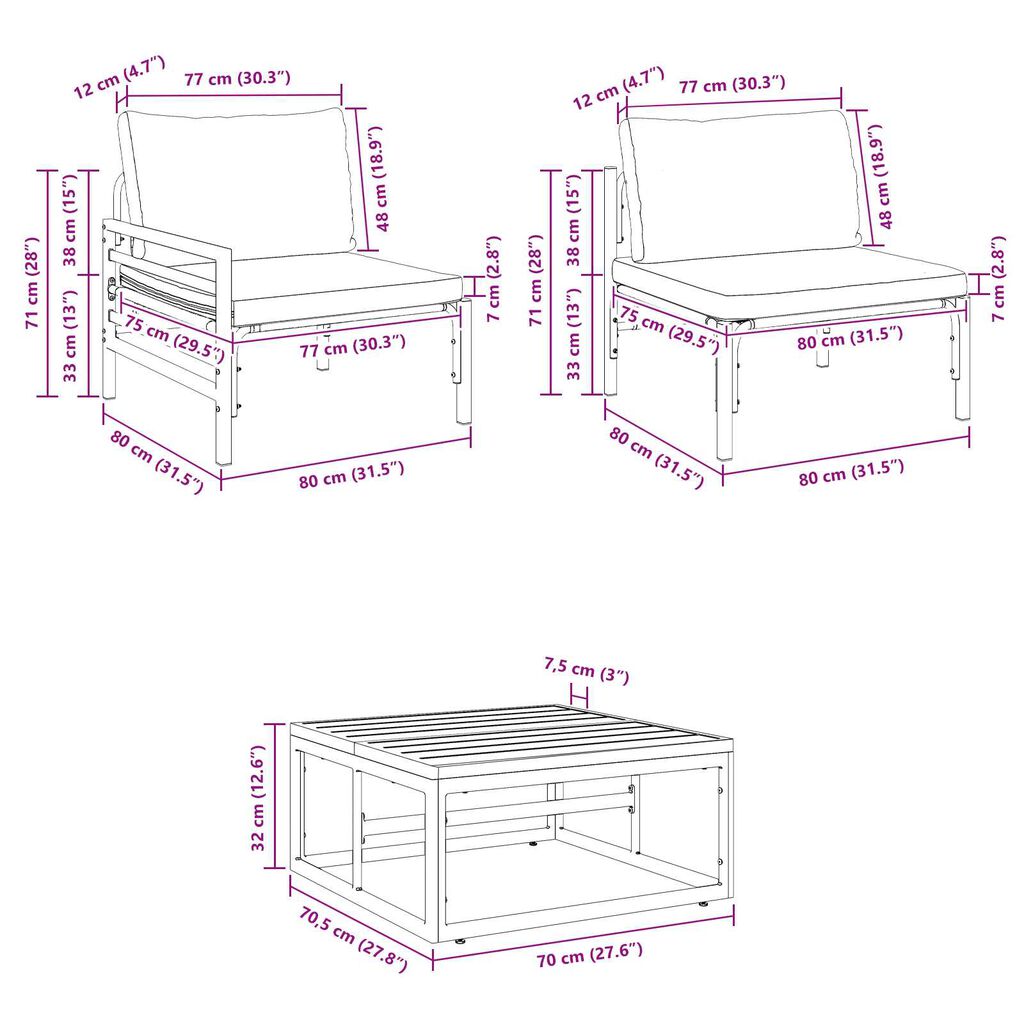 vidaXL Σετ Καναπέ Κήπου με μαξιλάρι με μαξιλάρι 8 pcs Ανθρακί 70 x 70.5 x 31.5 εκ