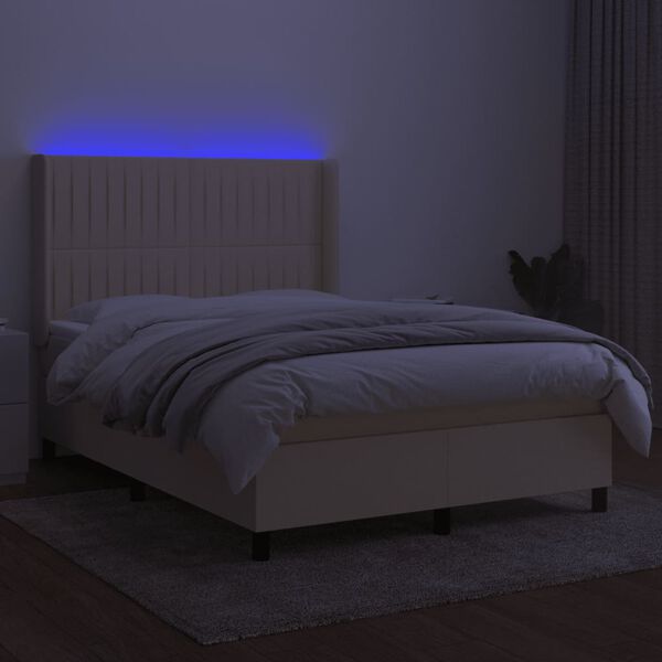 vidaXL &Kappa;&rho;&epsilon;&beta;ά&tau;&iota; Boxspring &mu;&epsilon; &Sigma;&tau;&rho;ώ&mu;&alpha; & LED &Kappa;&rho;&epsilon;&mu; 140x190 &epsilon;&kappa;. &Upsilon;&phi;&alpha;&sigma;&mu;ά&tau;&iota;&nu;&omicron;