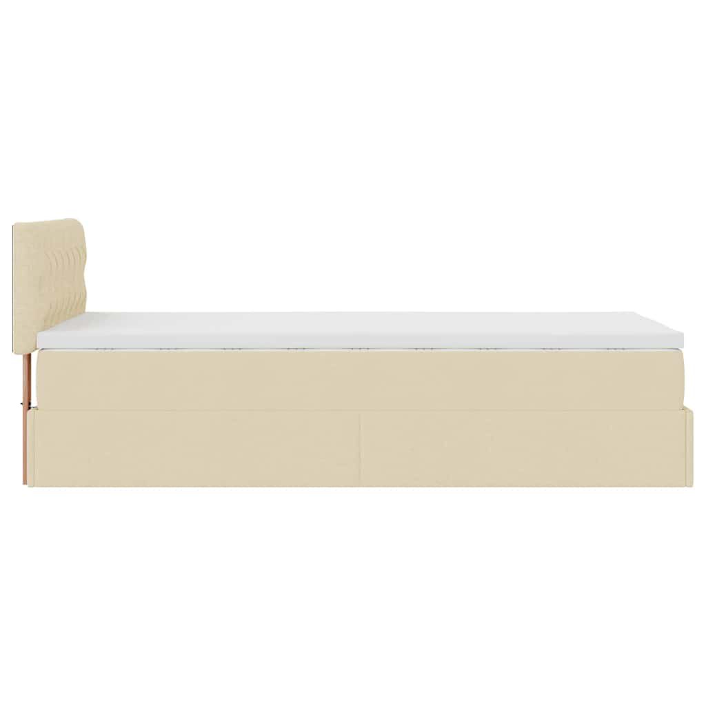 vidaXL Οθωμανικό κρεβάτι με στρώμα & LEDs Cream 100x200 cm Ύφασμα