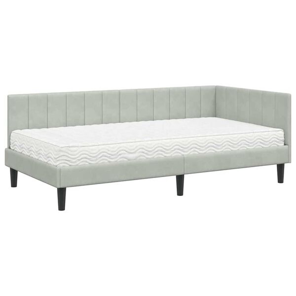 vidaXL Κρεβάτι Γωνίας με στρώμα Ανοιχτό γκρι 100 x 200 cm Βελούδο