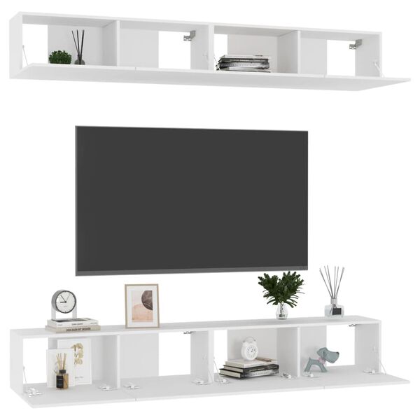 vidaXL Έπιπλα Τηλεόρασης 4 τεμ. Λευκά 100 x 30 x 30 εκ. Επεξ. Ξύλο
