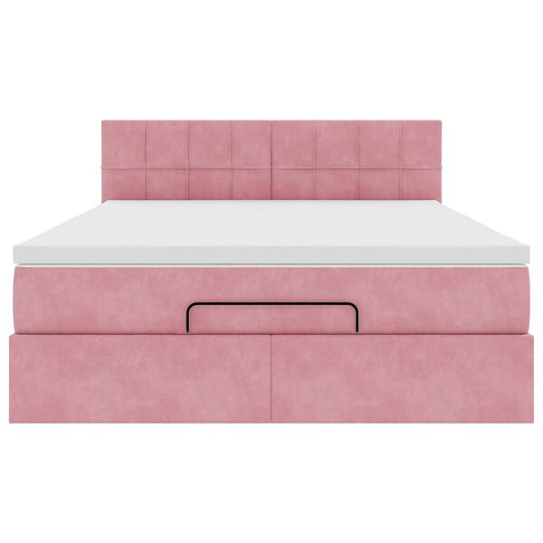 vidaXL Οθωμανικό κρεβάτι με στρώμα ροζ 140x190cm Βελούδο