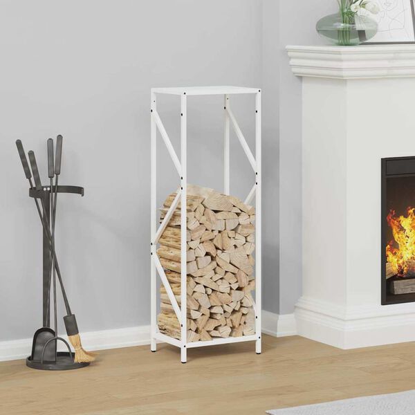 vidaXL Ράφι για καυσόξυλα Λευκό 34x25x100 cm Ατσάλι ψυχρής έλασης