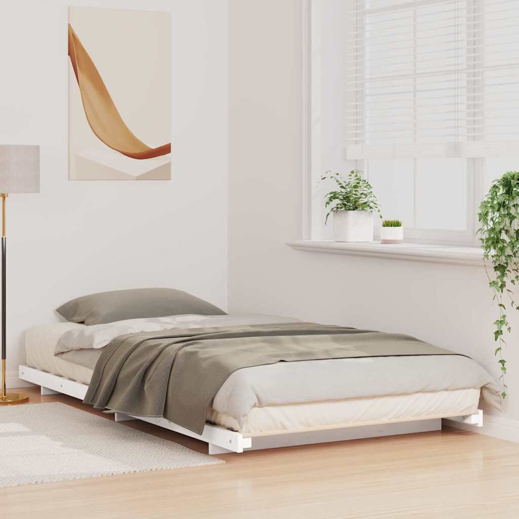 vidaXL Κρεβάτι δαπέδου Λευκό 100 x 220 cm Μασίφ ξύλο πεύκου