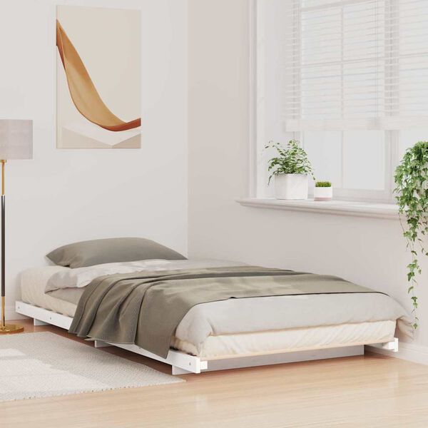vidaXL Κρεβάτι δαπέδου Λευκό 100 x 220 cm Μασίφ ξύλο πεύκου