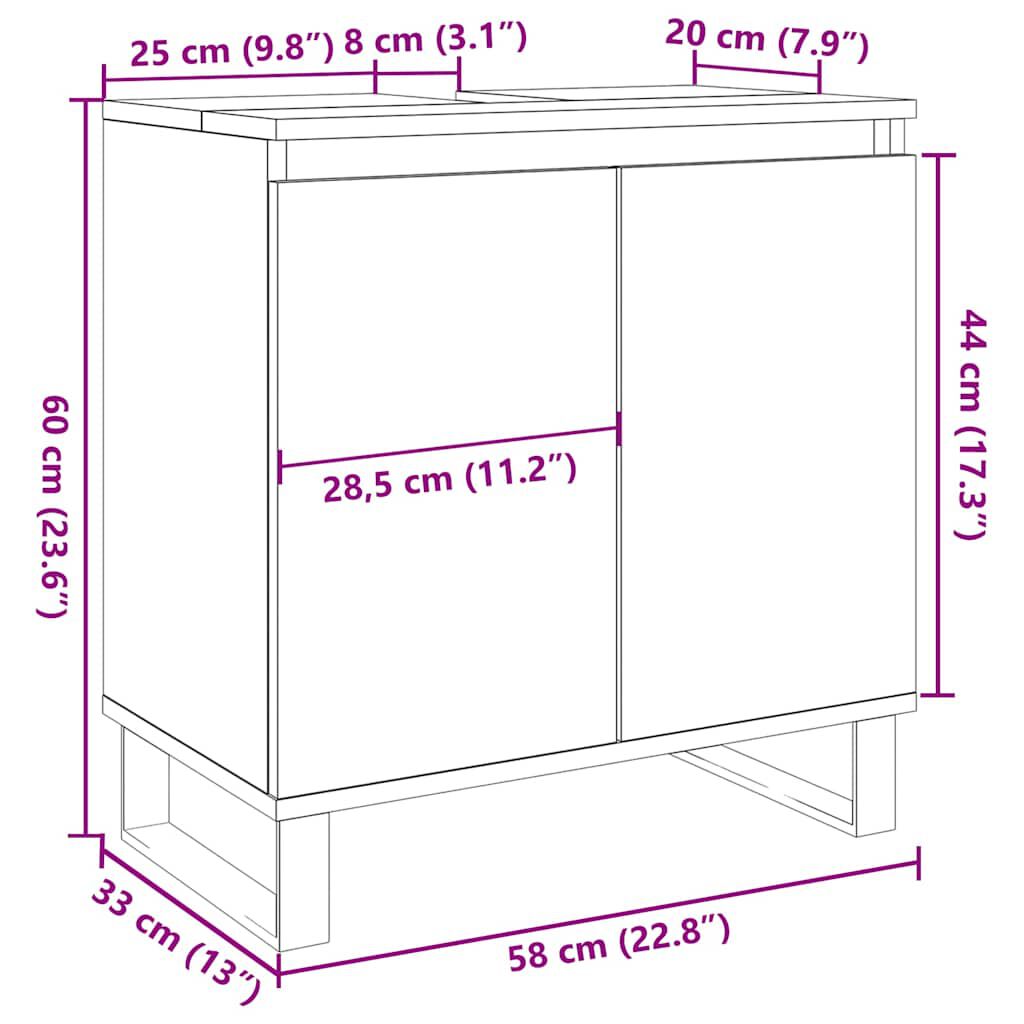 vidaXL Ντουλάπι Μπάνιου Δρυς τεχνίτης 58 x 33 x 60 εκ από Επεξεργ Ξύλο