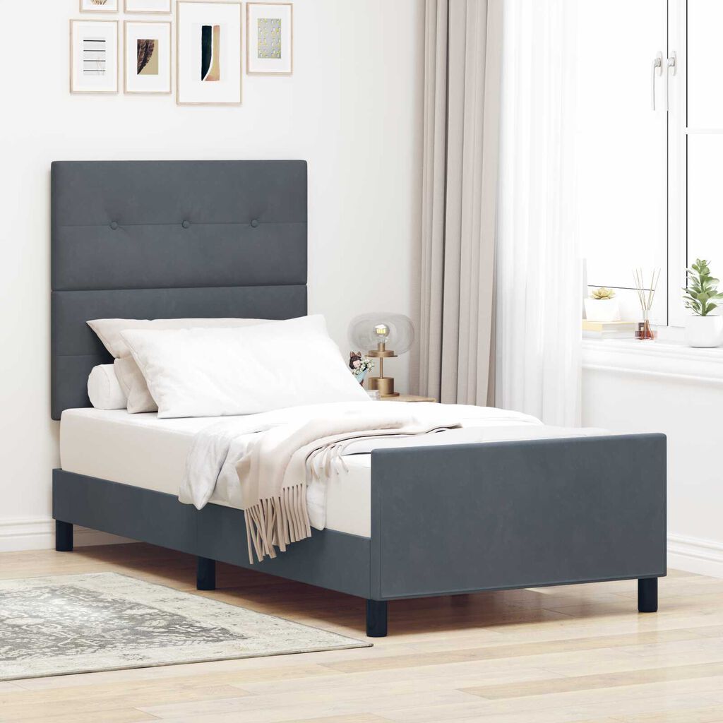 vidaXL Κρεβάτι Σκελετός Σκούρο Γκρι 90x190 εκ. Βελούδο