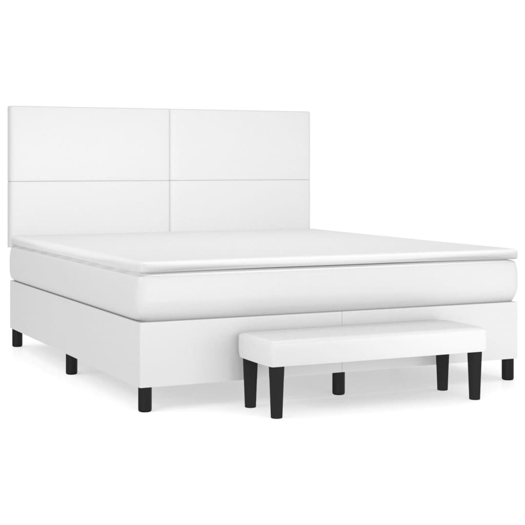 vidaXL Κρεβάτι Boxspring με Στρώμα Λευκό 160x200εκ.από Συνθετικό Δέρμα