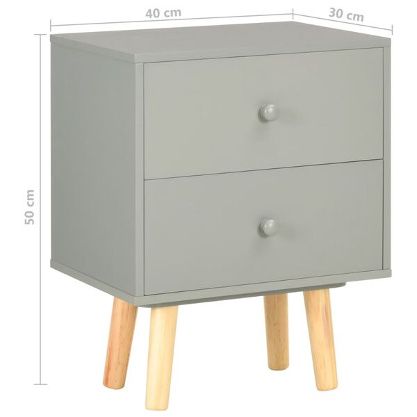 vidaXL Κομοδίνα 2 τεμ. Γκρι 40 x 30 x 50 εκ. από Μασίφ Ξύλο Πεύκου