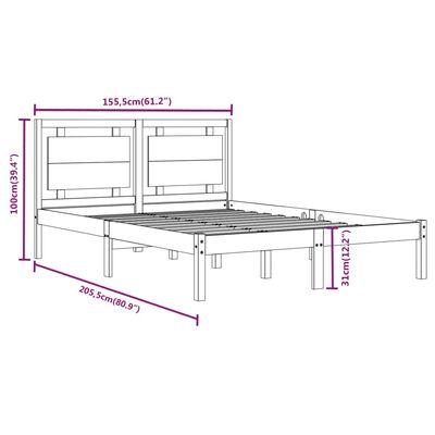 vidaXL Πλαίσιο Κρεβατιού Μελί 150 x 200 εκ. Μασίφ Ξύλο King Size