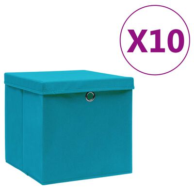 vidaXL Κουτιά Αποθήκευσης με Καπάκια 10 τεμ. Γαλάζια 28 x 28 x 28 εκ.