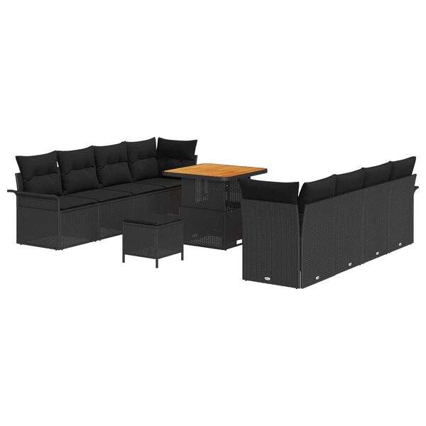 vidaXL Σετ Καναπέ Κήπου Ρυθμιζόμενο ύψος 11 pcs Μαύρο συνθετικό ρατάν