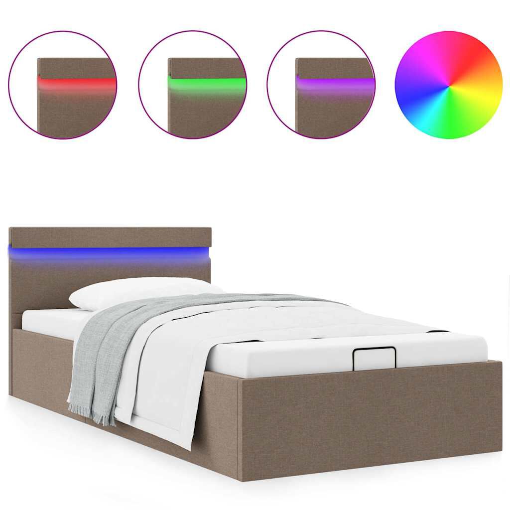 vidaXL Πλαίσιο Κρεβατιού με Αποθ. Χώρο/LED Taupe 100x200 εκ. Ύφασμα