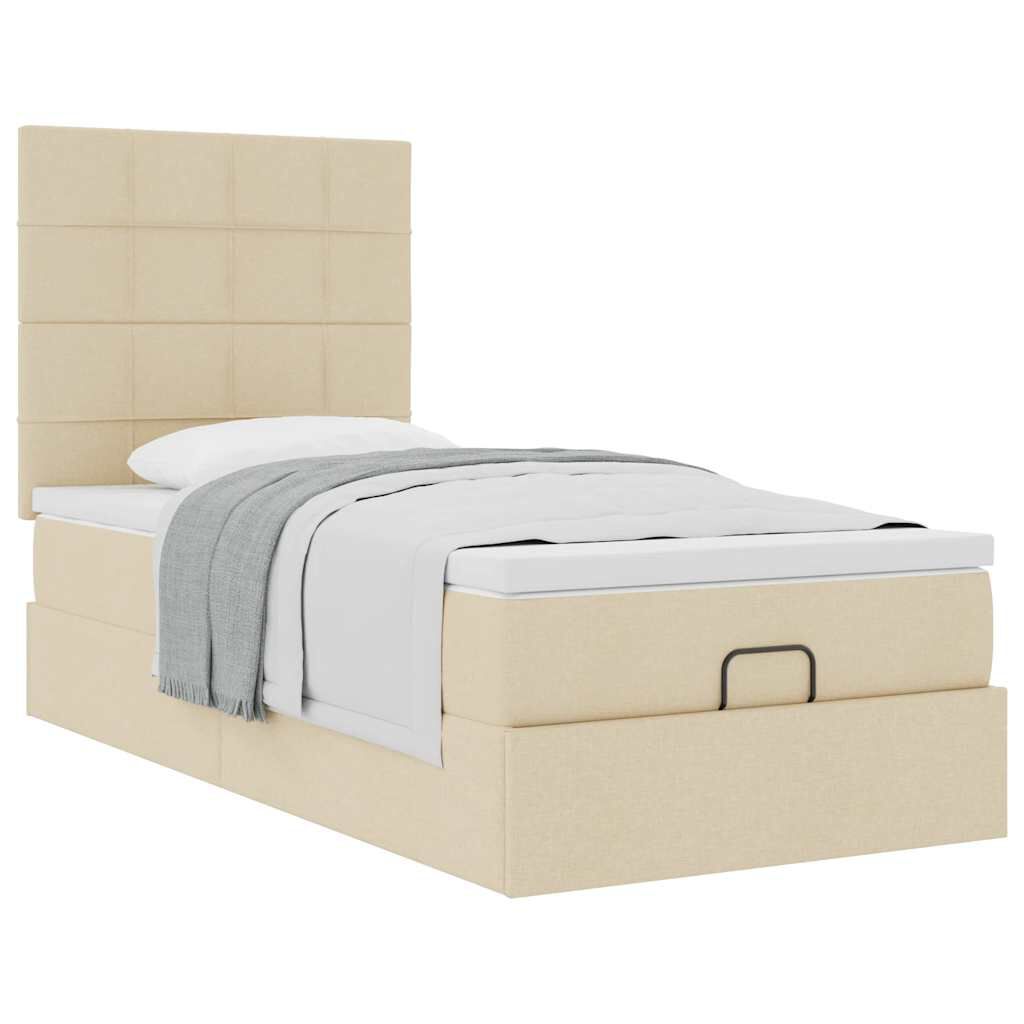 vidaXL Οθωμανικό κρεβάτι με στρώμα Cream 90x200cm ύφασμα
