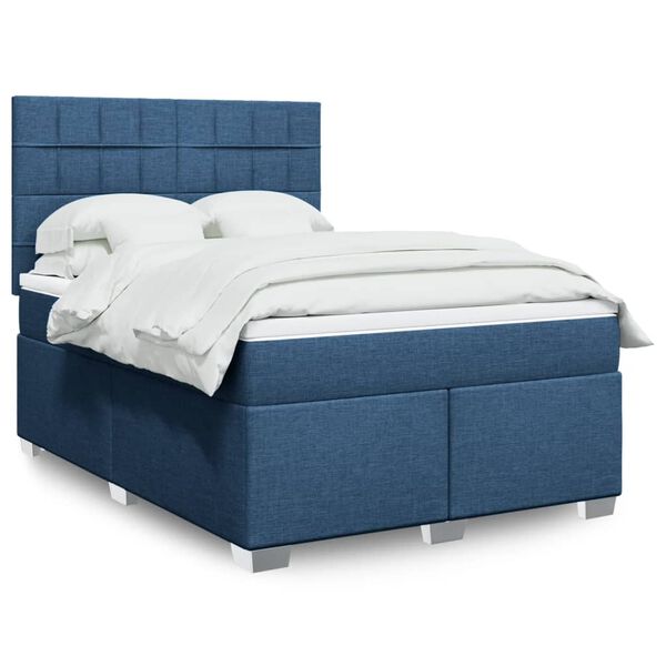 vidaXL Κρεβάτι Boxspring με Στρώμα Μπλε 140x200 εκ. Υφασμάτινο