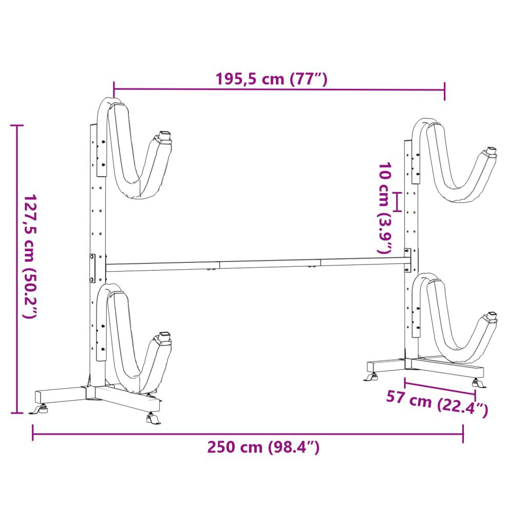 vidaXL Ράφι Αποθήκευσης Καγιάκ για 2 Καγιάκ 250x57x127,5 εκ. Ατσάλι