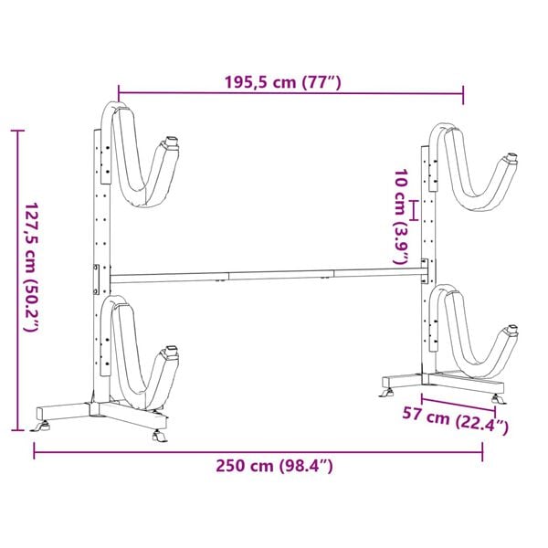vidaXL Ράφι Αποθήκευσης Καγιάκ για 2 Καγιάκ 250x57x127,5 εκ. Ατσάλι