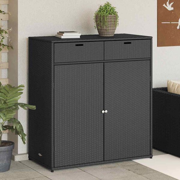 vidaXL Ντουλάπι Αποθήκευσης Κήπου Μαύρο 105x55x113 εκ. από Συνθ. Ρατάν