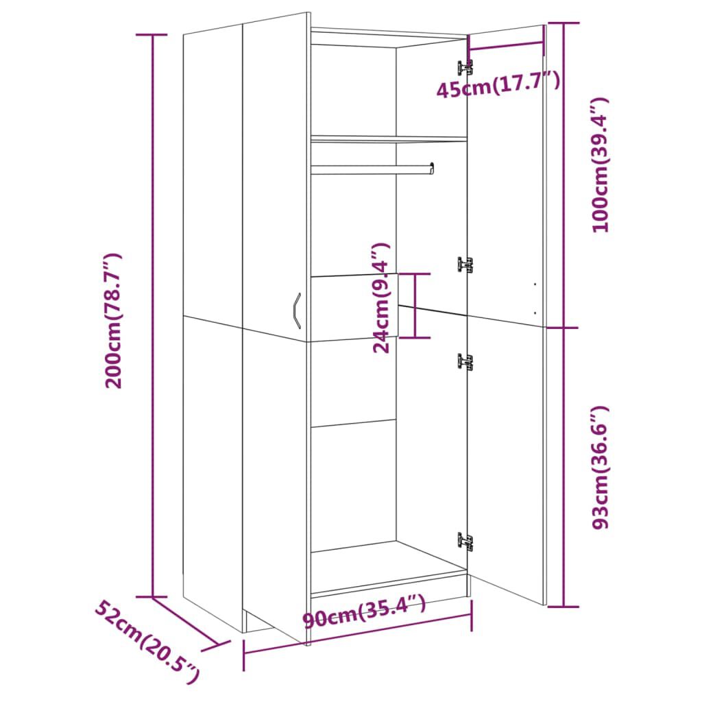 vidaXL Ντουλάπα Καφέ Δρυς 90 x 52 x 200 εκ. από Επεξεργασμένο Ξύλο