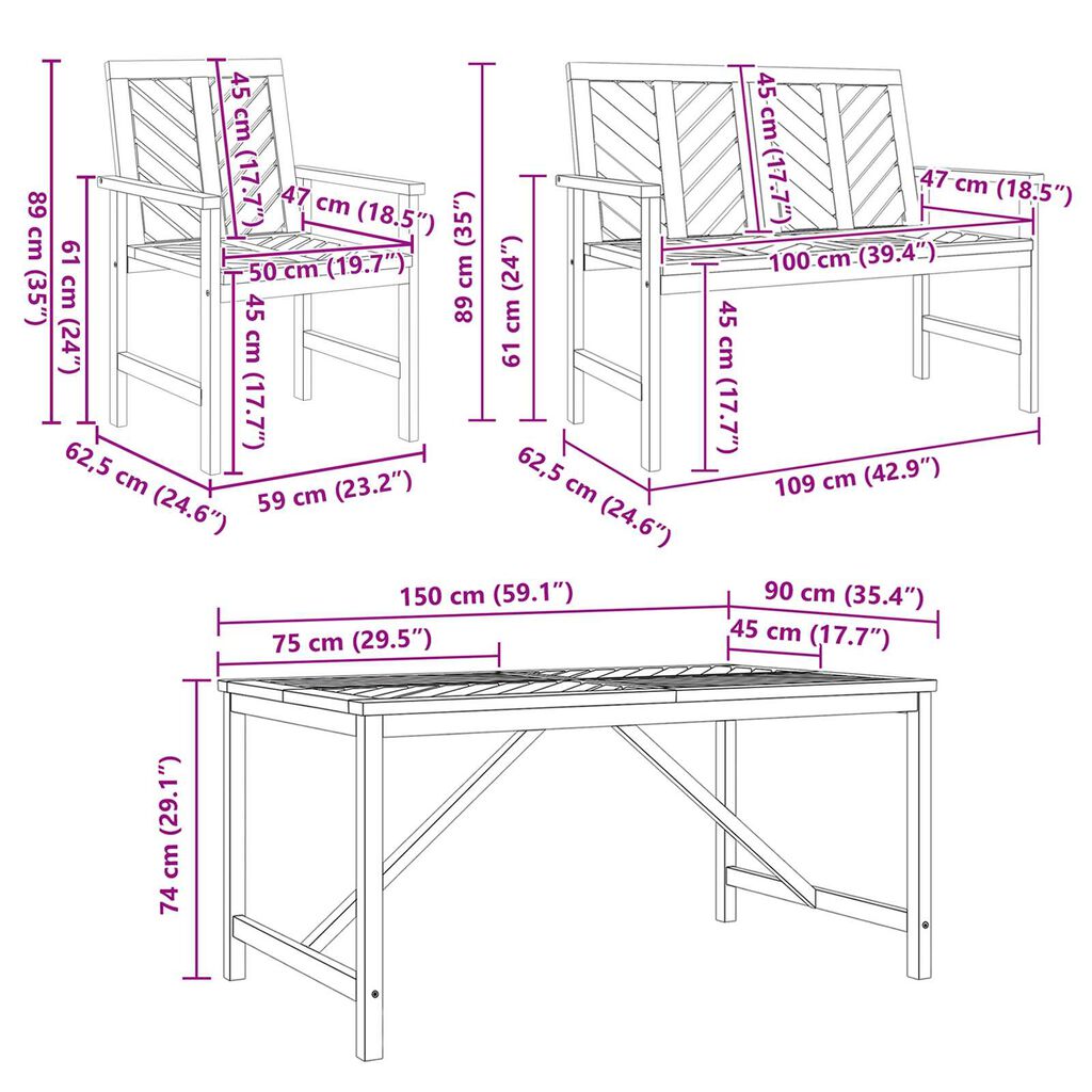vidaXL Σέτ φαγητού για κήπο 6 pcs Καφέ 150 x 90 x 74 cm