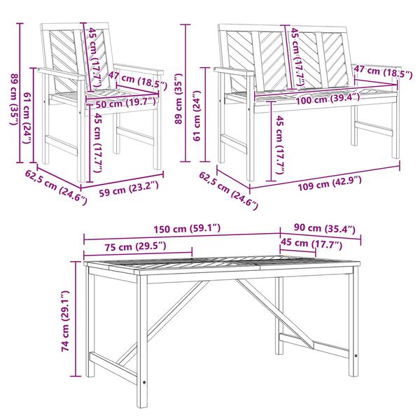 vidaXL Σέτ φαγητού για κήπο 6 pcs Καφέ 150 x 90 x 74 cm