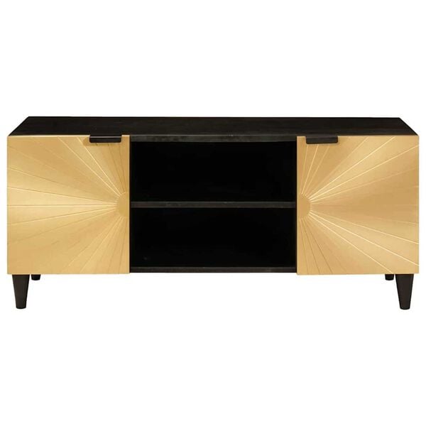 vidaXL Ντουλάπι TV Μαύρο και Χρυσό 105 x 33 x 46 εκ Μασίφ ξύλο μάνγκο