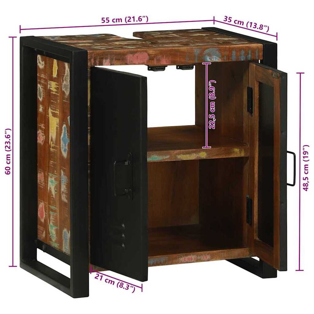 vidaXL Ντουλάπα Νιπτήρα Καφέ 55 x 35 x 60 εκ. Μασίφ ανακυκλωμένο ξύλο