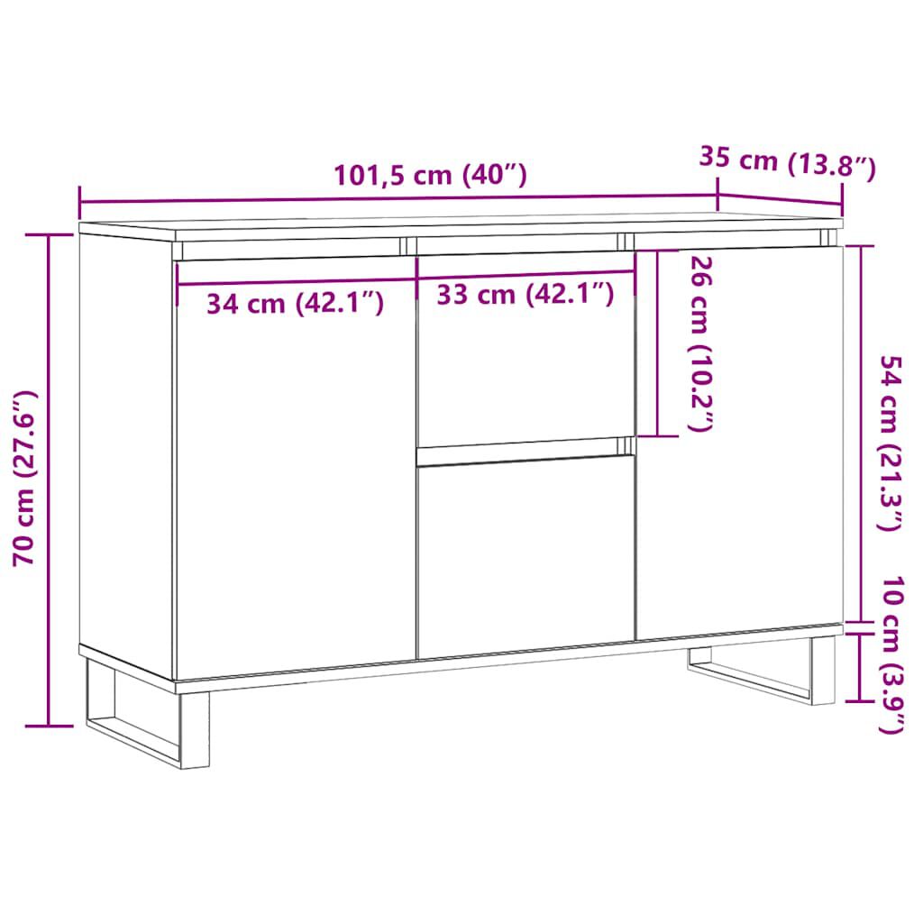 vidaXL Μπουφές Λευκός 104 x 35 x 70 εκ. από Επεξεργασμένο Ξύλο