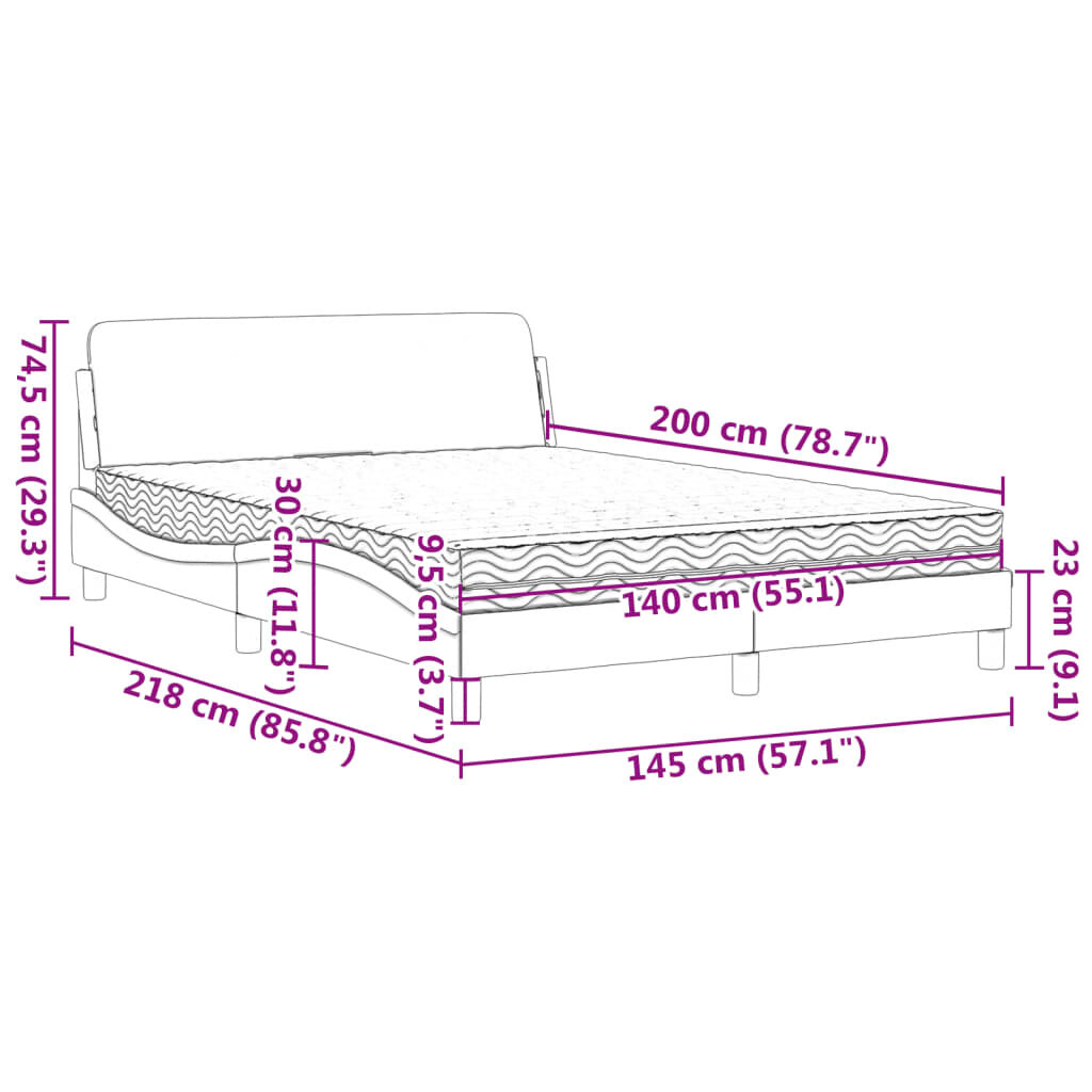 vidaXL Κρεβάτι με Στρώμα Ανοιχτό Γκρι 140x200 εκ. Βελούδινο