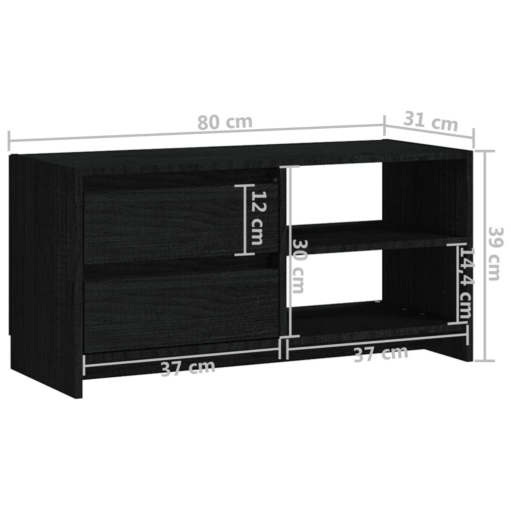 vidaXL Έπιπλο Τηλεόρασης Μαύρο 80 x 31 x 39 εκ. από Μασίφ Ξύλο Πεύκου