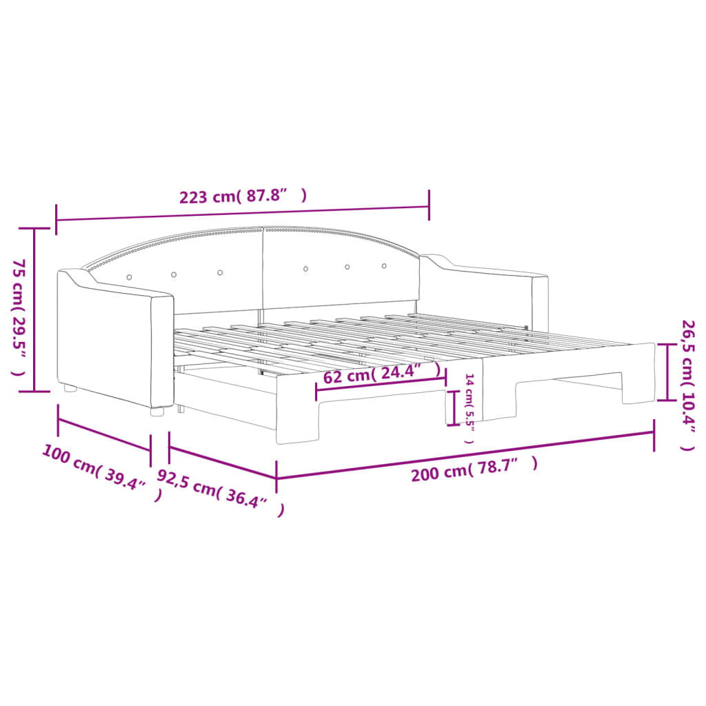 vidaXL Καναπές Κρεβάτι Συρόμενος Μαύρος 90 x 200 εκ. Υφασμάτινος