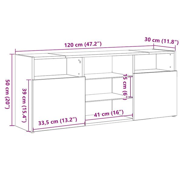 vidaXL Έπιπλο Τηλεόρασης με LED Καπνιστή Δρυς 120 x 30 x 50 εκ.