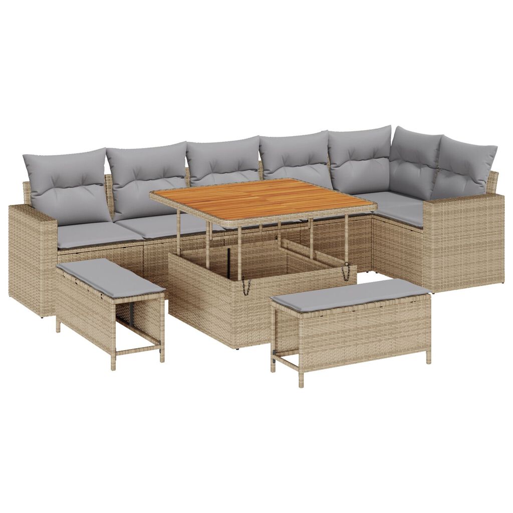 vidaXL Σετ Καναπέ Κήπου 9 pcs μπεζ και ανοιχτό γκρι 100 x 100 x 71 cm