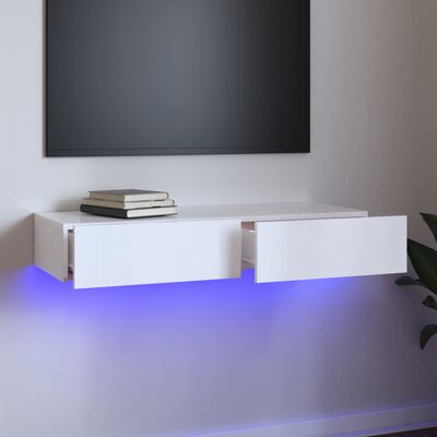 vidaXL Έπιπλο Τηλεόρασης με LED Γυαλιστερό Λευκό 90 x 35 x 15,5 εκ.