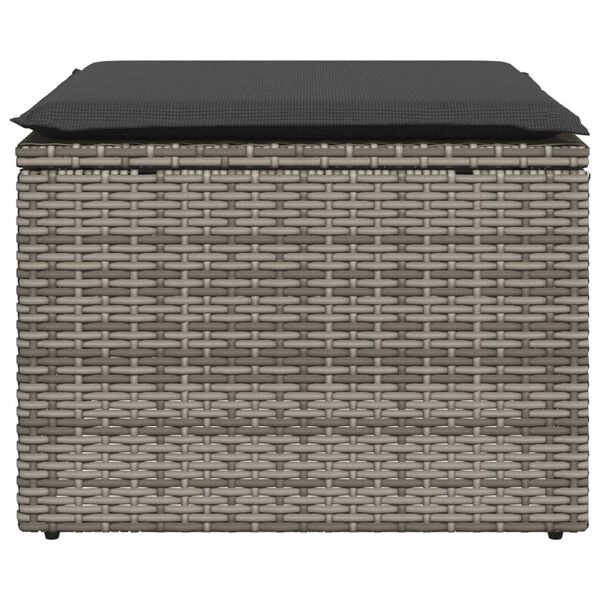 vidaXL Υποπόδιο Κήπου Γκρι 55x55x37 εκ. Συνθετικό Ρατάν με Μαξιλάρι