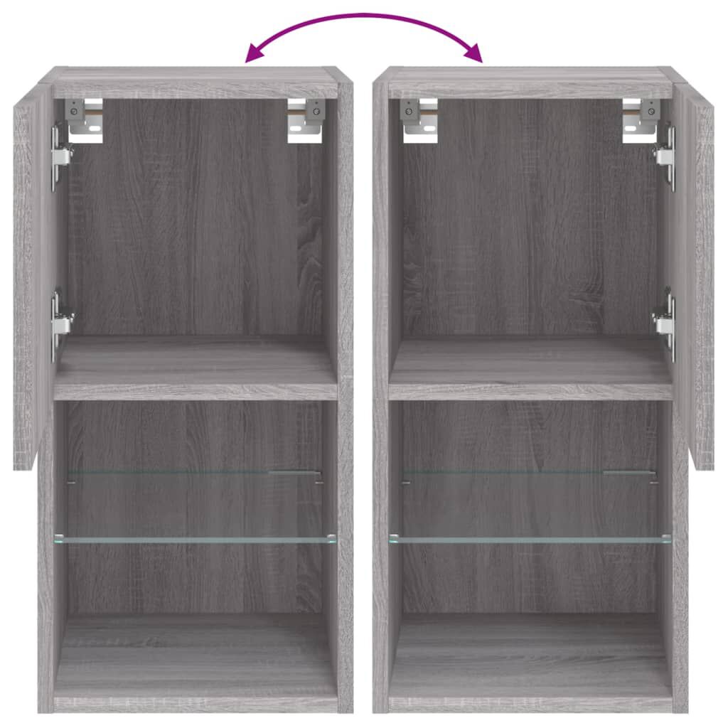 vidaXL Έπιπλα Τηλεόρασης με LED 2 τεμ. Γκρι Sonoma 30,5x30x60 εκ.