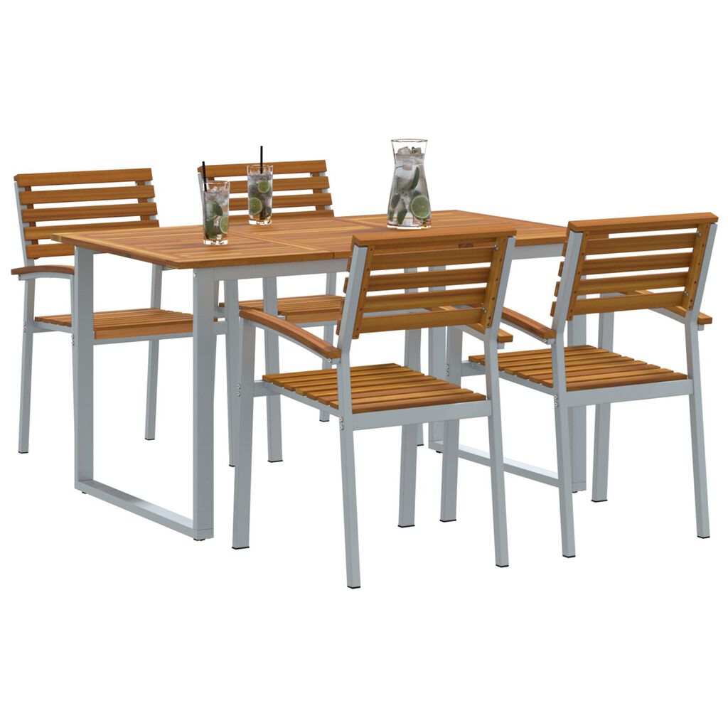 vidaXL Σέτ φαγητού για κήπο 5 pcs Γκρι και καφέ Μασίφ ξύλο ακακίας