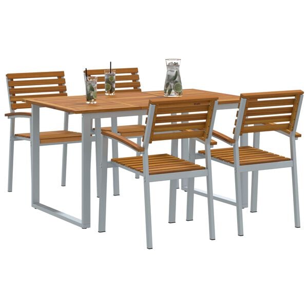 vidaXL Σέτ φαγητού για κήπο 5 pcs Γκρι και καφέ Μασίφ ξύλο ακακίας
