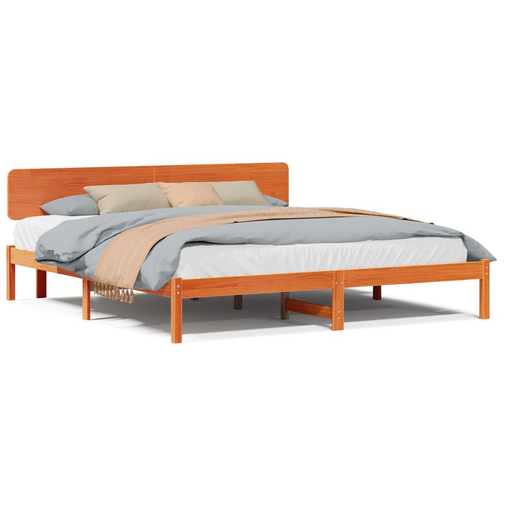 vidaXL Κρεβάτι με Κεφαλάρι Καφέ Κερί 180x200 cm από μασίφ πεύκο
