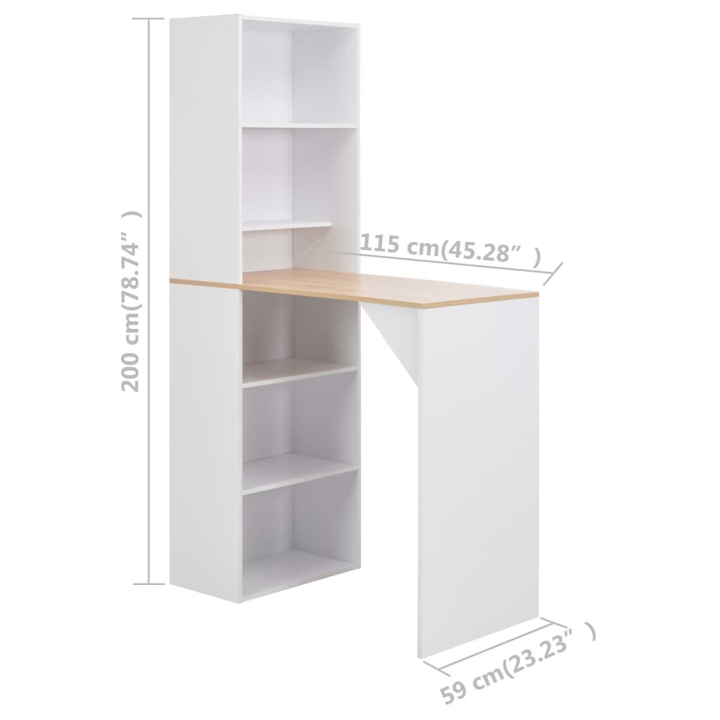 vidaXL Τραπέζι Μπαρ με Ντουλάπι Λευκό 115 x 59 x 200 εκ.